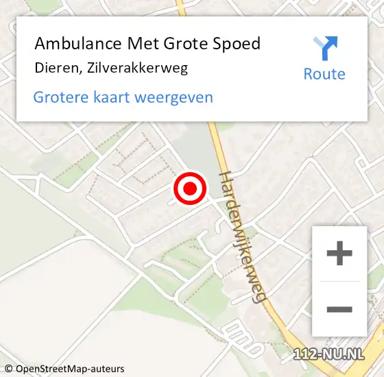 Locatie op kaart van de 112 melding: Ambulance Met Grote Spoed Naar Dieren, Zilverakkerweg op 14 november 2021 12:35