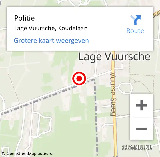 Locatie op kaart van de 112 melding: Politie Lage Vuursche, Koudelaan op 14 november 2021 13:07