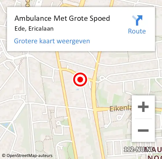 Locatie op kaart van de 112 melding: Ambulance Met Grote Spoed Naar Ede, Ericalaan op 14 november 2021 13:26