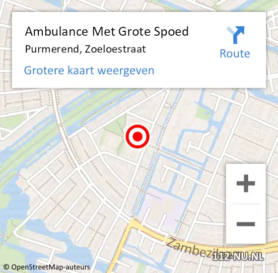 Locatie op kaart van de 112 melding: Ambulance Met Grote Spoed Naar Purmerend, Zoeloestraat op 14 november 2021 13:35