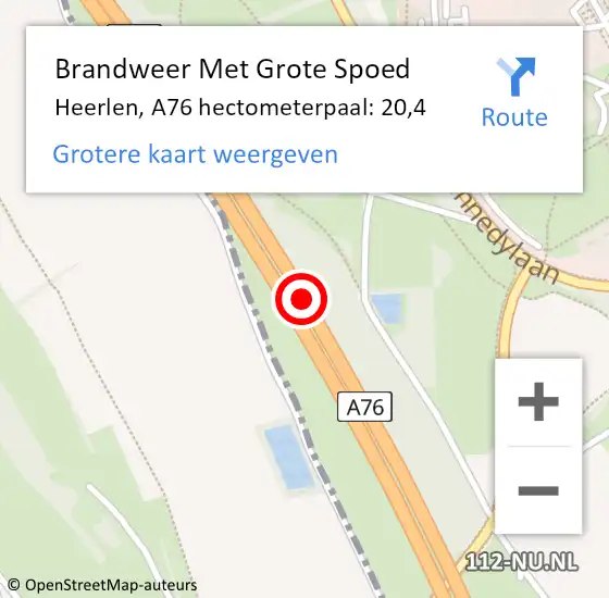 Locatie op kaart van de 112 melding: Brandweer Met Grote Spoed Naar Heerlen, A76 hectometerpaal: 20,4 op 14 november 2021 13:35