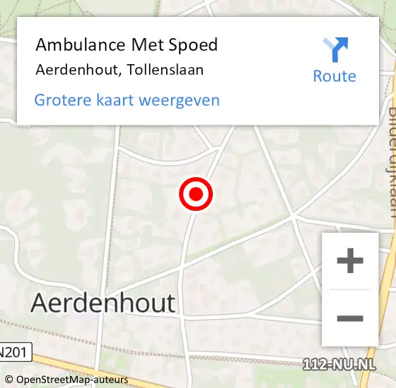 Locatie op kaart van de 112 melding: Ambulance Met Spoed Naar Aerdenhout, Tollenslaan op 14 november 2021 13:40