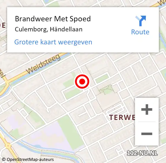 Locatie op kaart van de 112 melding: Brandweer Met Spoed Naar Culemborg, Händellaan op 14 november 2021 13:41