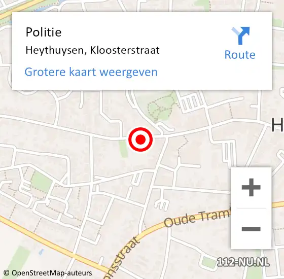 Locatie op kaart van de 112 melding: Politie Heythuysen, Kloosterstraat op 14 november 2021 14:15