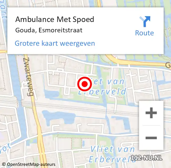 Locatie op kaart van de 112 melding: Ambulance Met Spoed Naar Gouda, Esmoreitstraat op 14 november 2021 15:10