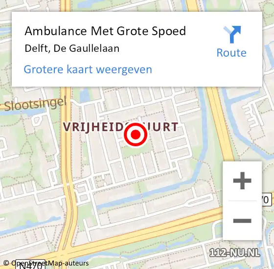 Locatie op kaart van de 112 melding: Ambulance Met Grote Spoed Naar Delft, De Gaullelaan op 14 november 2021 16:15