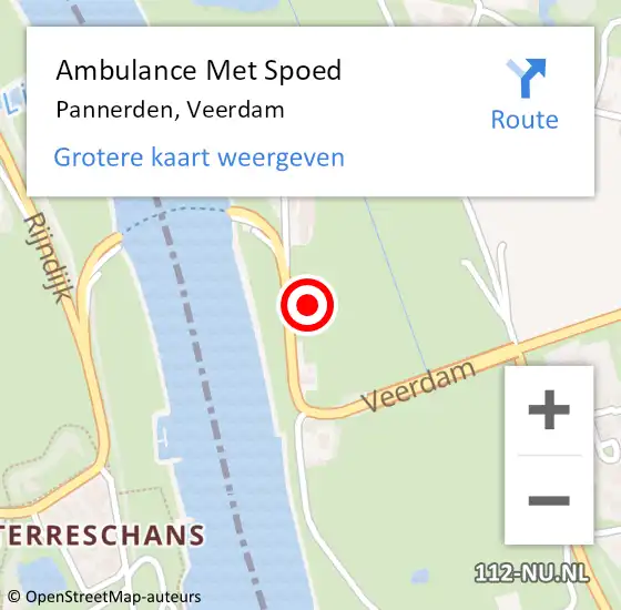 Locatie op kaart van de 112 melding: Ambulance Met Spoed Naar Pannerden, Veerdam op 14 november 2021 17:14