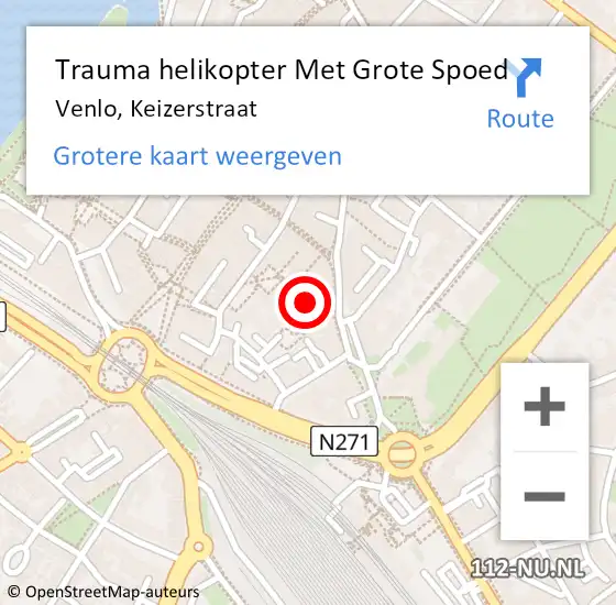 Locatie op kaart van de 112 melding: Trauma helikopter Met Grote Spoed Naar Venlo, Keizerstraat op 14 november 2021 17:20