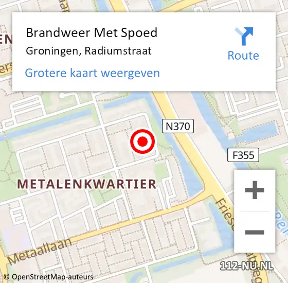 Locatie op kaart van de 112 melding: Brandweer Met Spoed Naar Groningen, Radiumstraat op 14 november 2021 17:25