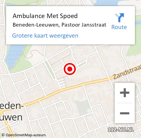 Locatie op kaart van de 112 melding: Ambulance Met Spoed Naar Beneden-Leeuwen, Pastoor Jansstraat op 14 november 2021 17:54