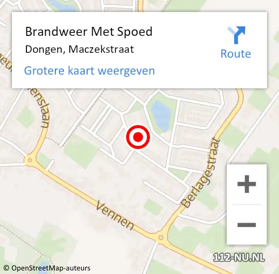 Locatie op kaart van de 112 melding: Brandweer Met Spoed Naar Dongen, Maczekstraat op 14 november 2021 18:05