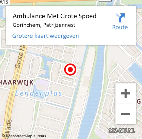 Locatie op kaart van de 112 melding: Ambulance Met Grote Spoed Naar Gorinchem, Patrijzennest op 14 november 2021 18:08