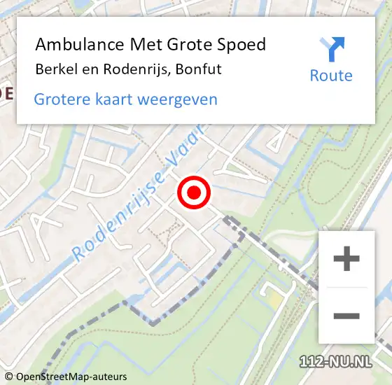 Locatie op kaart van de 112 melding: Ambulance Met Grote Spoed Naar Berkel en Rodenrijs, Bonfut op 14 november 2021 18:10