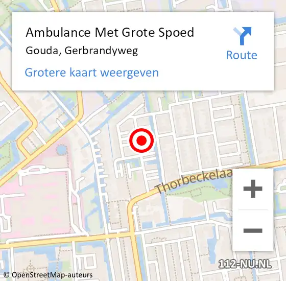 Locatie op kaart van de 112 melding: Ambulance Met Grote Spoed Naar Gouda, Gerbrandyweg op 14 november 2021 18:18
