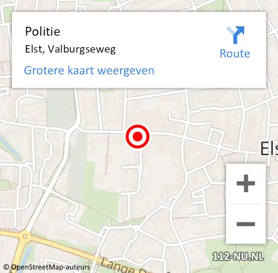 Locatie op kaart van de 112 melding: Politie Elst, Valburgseweg op 14 november 2021 18:21