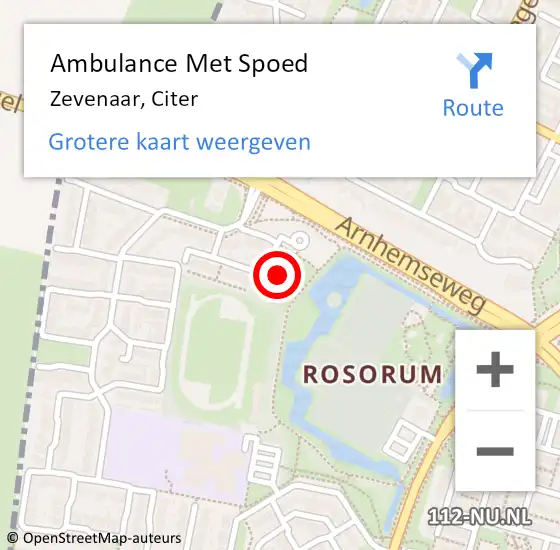 Locatie op kaart van de 112 melding: Ambulance Met Spoed Naar Zevenaar, Citer op 14 november 2021 18:22