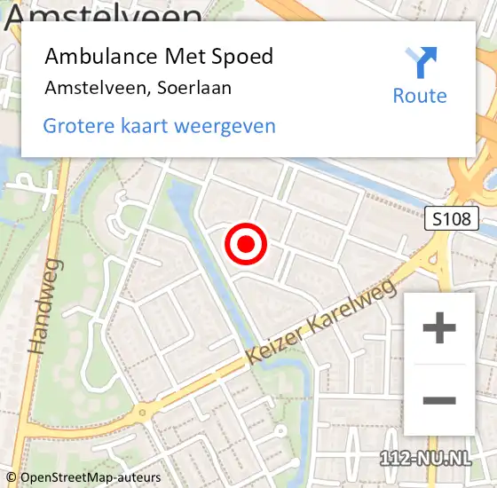 Locatie op kaart van de 112 melding: Ambulance Met Spoed Naar Amstelveen, Soerlaan op 14 november 2021 18:56