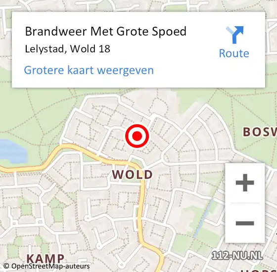 Locatie op kaart van de 112 melding: Brandweer Met Grote Spoed Naar Lelystad, Wold 18 op 14 november 2021 18:57