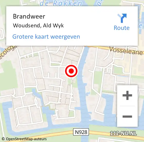 Locatie op kaart van de 112 melding: Brandweer Woudsend, Ald Wyk op 14 november 2021 19:42