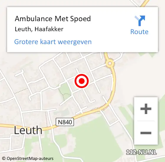 Locatie op kaart van de 112 melding: Ambulance Met Spoed Naar Leuth, Haafakker op 14 november 2021 20:38