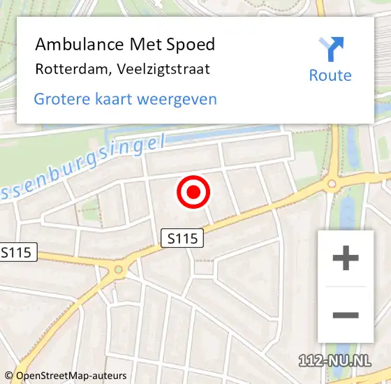 Locatie op kaart van de 112 melding: Ambulance Met Spoed Naar Rotterdam, Veelzigtstraat op 14 november 2021 21:49