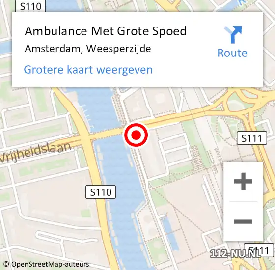 Locatie op kaart van de 112 melding: Ambulance Met Grote Spoed Naar Amsterdam, Weesperzijde op 14 november 2021 22:48
