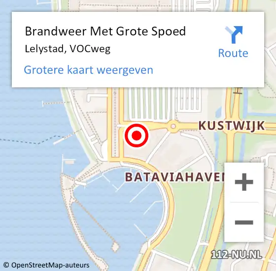 Locatie op kaart van de 112 melding: Brandweer Met Grote Spoed Naar Lelystad, VOCweg op 14 november 2021 23:40