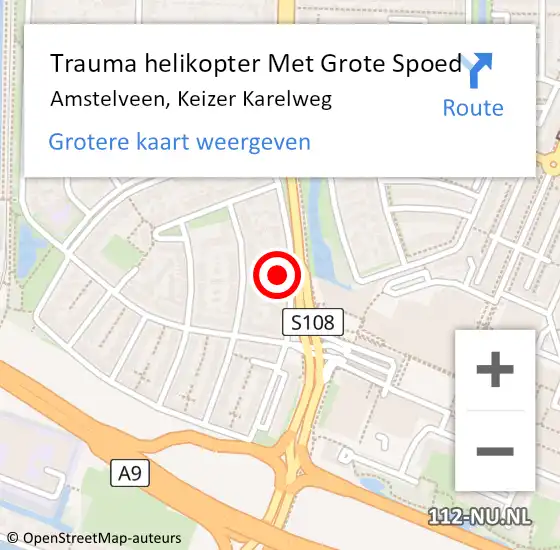 Locatie op kaart van de 112 melding: Trauma helikopter Met Grote Spoed Naar Amstelveen, Keizer Karelweg op 15 november 2021 00:38