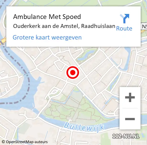 Locatie op kaart van de 112 melding: Ambulance Met Spoed Naar Ouderkerk aan de Amstel, Raadhuislaan op 15 november 2021 01:00