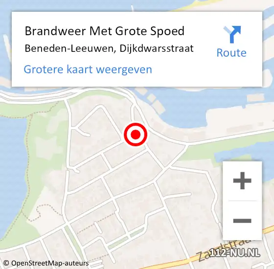 Locatie op kaart van de 112 melding: Brandweer Met Grote Spoed Naar Beneden-Leeuwen, Dijkdwarsstraat op 15 november 2021 01:27