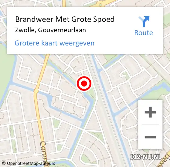 Locatie op kaart van de 112 melding: Brandweer Met Grote Spoed Naar Zwolle, Gouverneurlaan op 15 november 2021 02:07