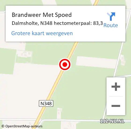 Locatie op kaart van de 112 melding: Brandweer Met Spoed Naar Dalmsholte, N348 hectometerpaal: 82,5 op 29 juni 2014 11:41