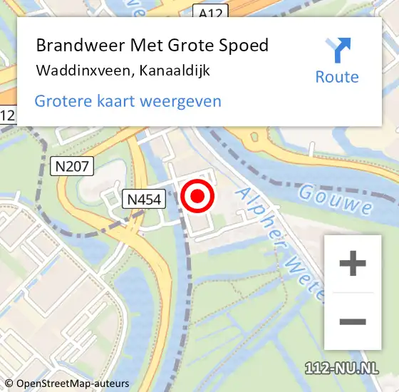 Locatie op kaart van de 112 melding: Brandweer Met Grote Spoed Naar Waddinxveen, Kanaaldijk op 15 november 2021 06:34