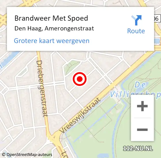 Locatie op kaart van de 112 melding: Brandweer Met Spoed Naar Den Haag, Amerongenstraat op 15 november 2021 06:40