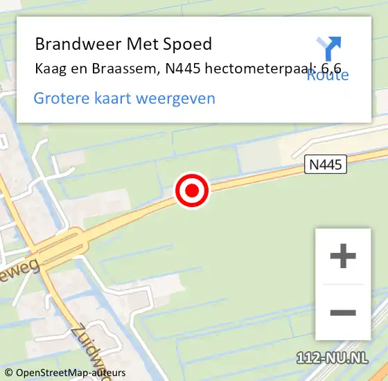 Locatie op kaart van de 112 melding: Brandweer Met Spoed Naar Kaag en Braassem, N445 hectometerpaal: 6,6 op 15 november 2021 07:48