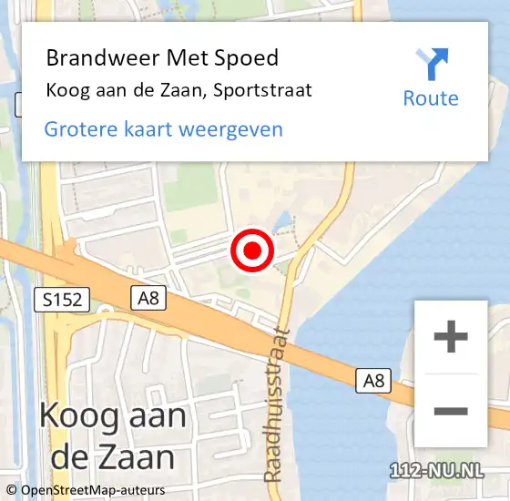 Locatie op kaart van de 112 melding: Brandweer Met Spoed Naar Koog aan de Zaan, Sportstraat op 15 november 2021 07:56