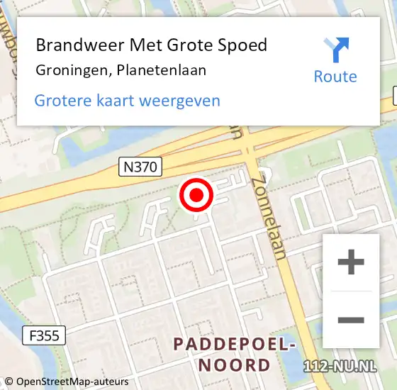 Locatie op kaart van de 112 melding: Brandweer Met Grote Spoed Naar Groningen, Planetenlaan op 15 november 2021 08:42