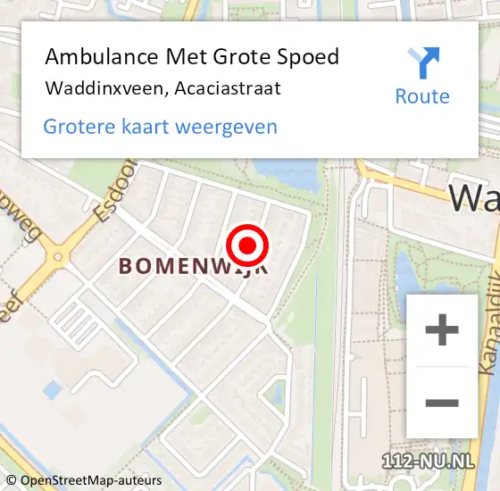 Locatie op kaart van de 112 melding: Ambulance Met Grote Spoed Naar Waddinxveen, Acaciastraat op 15 november 2021 08:49