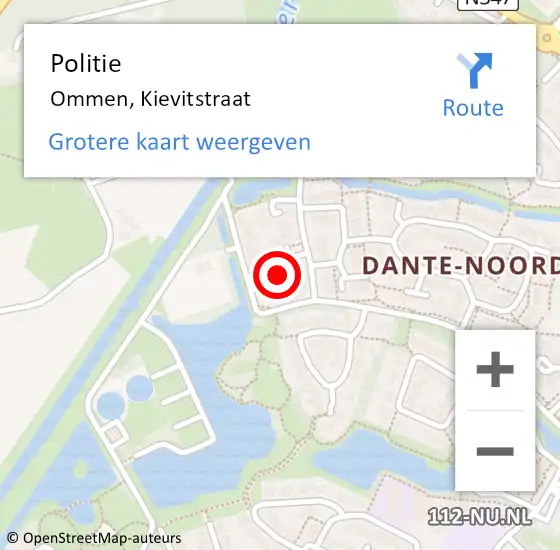 Locatie op kaart van de 112 melding: Politie Ommen, Kievitstraat op 15 november 2021 08:52