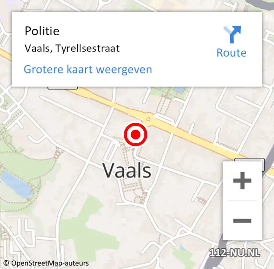 Locatie op kaart van de 112 melding: Politie Vaals, Tyrellsestraat op 15 november 2021 09:09