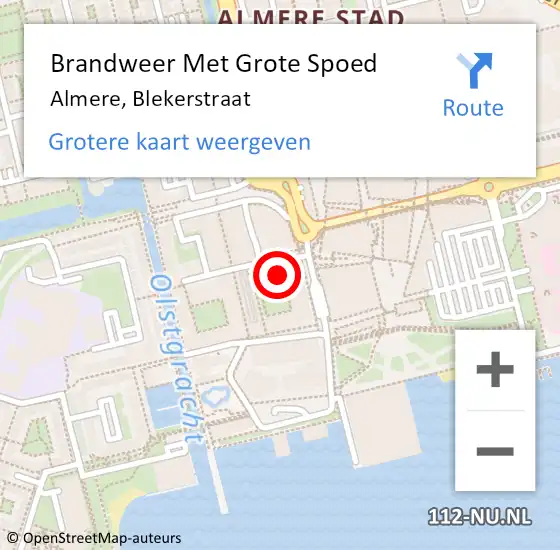Locatie op kaart van de 112 melding: Brandweer Met Grote Spoed Naar Almere, Blekerstraat op 15 november 2021 09:16