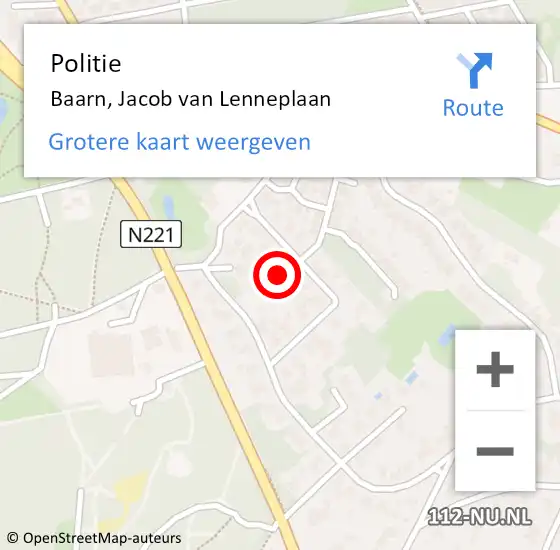 Locatie op kaart van de 112 melding: Politie Baarn, Jacob van Lenneplaan op 15 november 2021 09:18