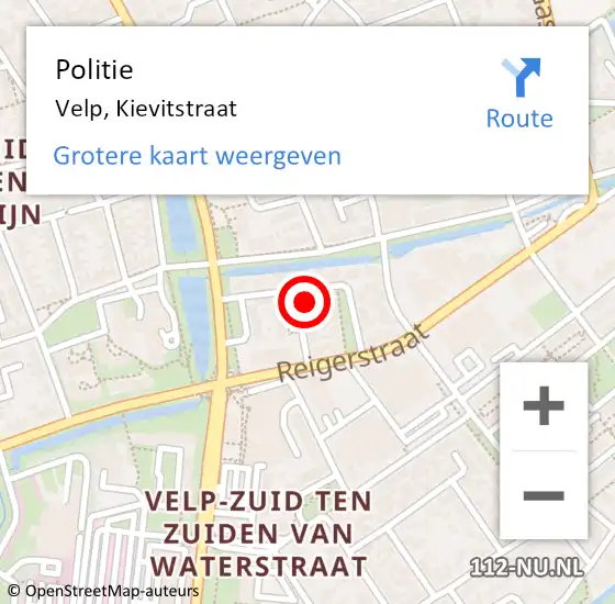 Locatie op kaart van de 112 melding: Politie Velp, Kievitstraat op 15 november 2021 09:46