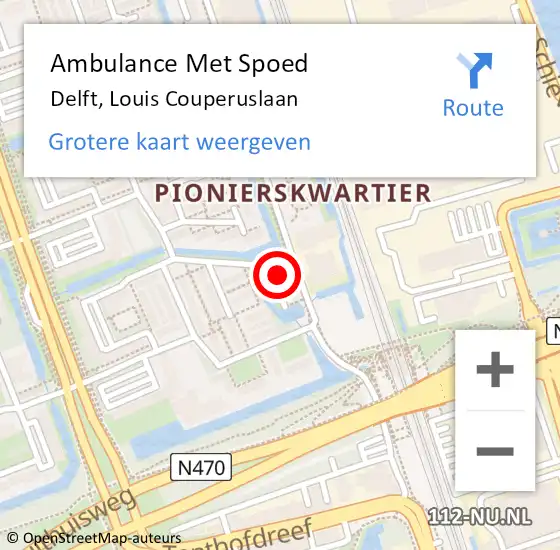 Locatie op kaart van de 112 melding: Ambulance Met Spoed Naar Delft, Louis Couperuslaan op 15 november 2021 10:01