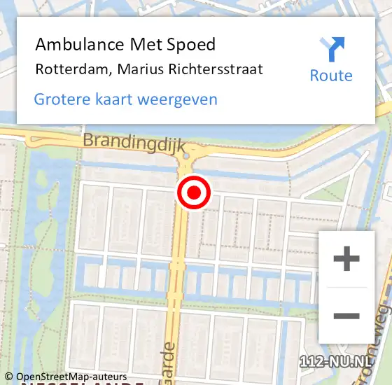 Locatie op kaart van de 112 melding: Ambulance Met Spoed Naar Rotterdam, Marius Richtersstraat op 15 november 2021 10:02