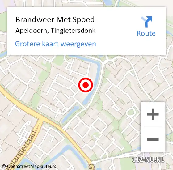 Locatie op kaart van de 112 melding: Brandweer Met Spoed Naar Apeldoorn, Tingietersdonk op 15 november 2021 10:26