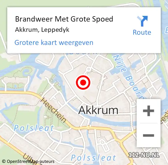 Locatie op kaart van de 112 melding: Brandweer Met Grote Spoed Naar Akkrum, Leppedyk op 6 oktober 2013 17:45