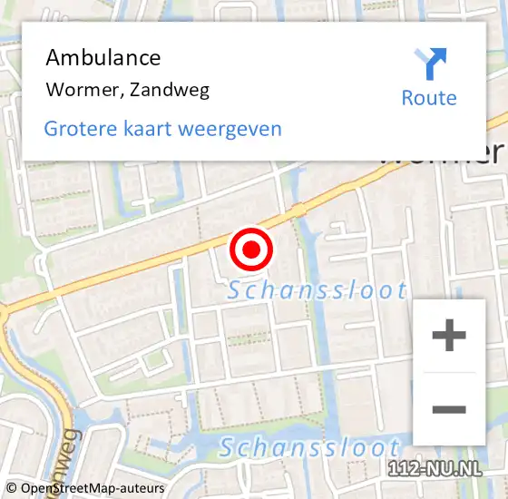 Locatie op kaart van de 112 melding: Ambulance Wormer, Zandweg op 15 november 2021 11:16