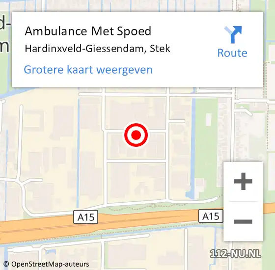 Locatie op kaart van de 112 melding: Ambulance Met Spoed Naar Hardinxveld-Giessendam, Stek op 15 november 2021 11:23