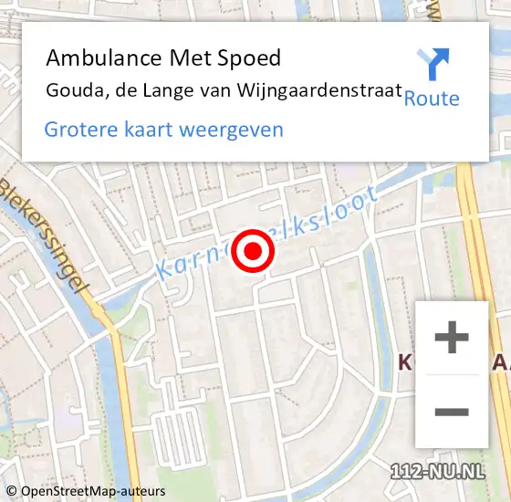 Locatie op kaart van de 112 melding: Ambulance Met Spoed Naar Gouda, de Lange van Wijngaardenstraat op 15 november 2021 12:09